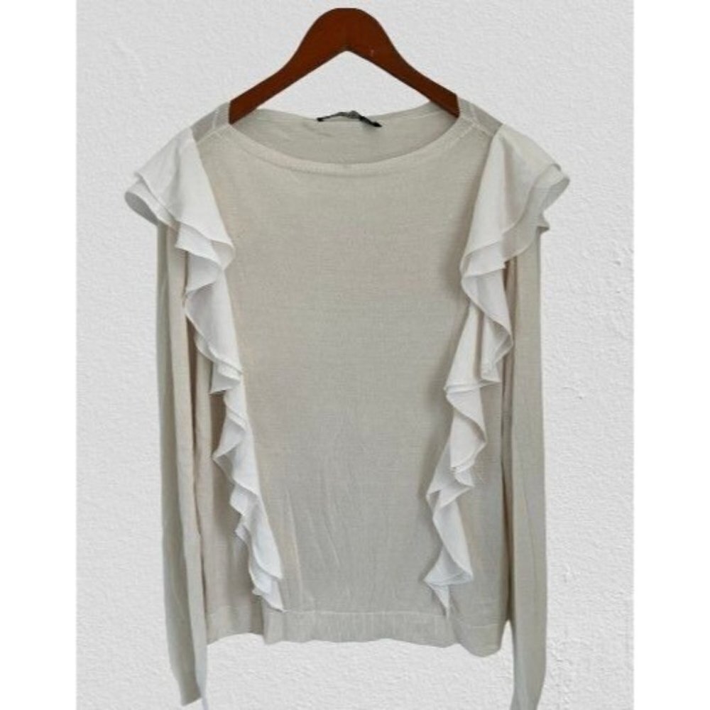 Ralph Lauren Silk Blend Sweater Top Off-White Ruffles Size Sweater Size XLarge